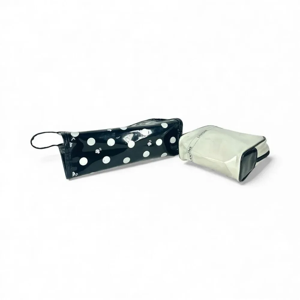 Lancôme Polka Dot & Pearl White Vinyl Cosmetic Bag Set Makeup Travel Duo
